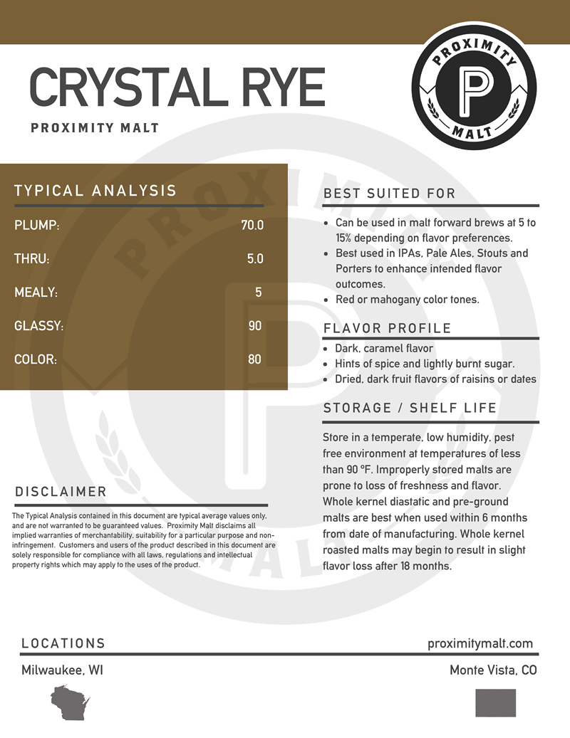 Crystal Rye Malt from Proximity Malt